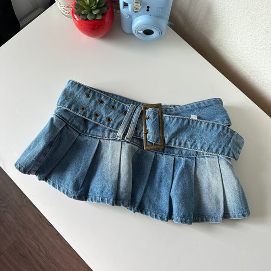 Size XS - Mini Denim Buckled Skirt